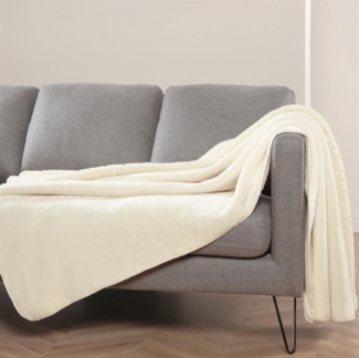 Kuscheldecke XXL 150x200cm ( Creme ) Flauschige Wendedecke, Flanell Sherpa-Fleece, Dicke Sofadecke - ÖKO-TEX - Couchdecke Tagesdecke - 450g/m²