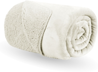 Kuscheldecke XXL 150x200cm ( Creme ) Flauschige Wendedecke, Flanell Sherpa-Fleece, Dicke Sofadecke - ÖKO-TEX - Couchdecke Tagesdecke - 450g/m²