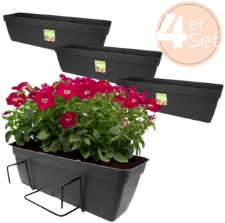GarPet Balkonkasten 4x Blumenkasten Balkon Geländer Kasten Halterung Wasserspeicher 60 cm