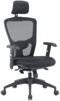 Dmora Stuhl mit Rädern Asterio, Executive-Netzsessel mit Armlehnen, ergonomischer Bürositz, 68x66h120/130 cm, Schwarz