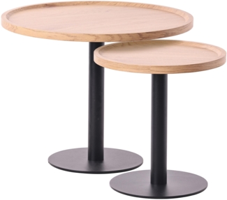 CLP 2er Set Beistelltische Aspen runde Tischplatten mit schwarzem Metallgestell,natura