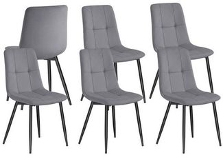 Küchenstühle gepolstert, Esszimmerstühle Samt, moderner Sessel mit verstellbaren Füßen, für Wohnzimmer, 6er Set, grau