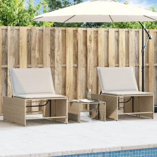 vidaXL Sonnenliegen 2 Stk. mit Tisch Beige Poly Rattan 368426