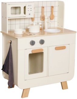 Moni Kinderküche Tinny W10K034 Holz Kochutensilien Backofen Mikrowelle Topf beige