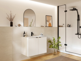 Vente-unique - Waschbeckenunterschrank hängend mit Einbauwaschbecken - Streifenoptik - Weiß - 80 cm - PARMIZA