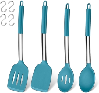 Küchenhelfer Set Silikon Pfannenwender Kochlöffel Edelstahlgriff Schwarz