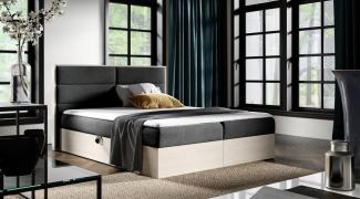 Boxspringbett Bett LAMBROS 120x200 cm Nordic Teak Stoff Schwarz inkl. Bettkasten