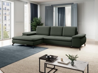 Vente-unique - Ecksofa mit Schlaffunktion - Ecke links - Strukturstoff - Grün - ARCHIBALD