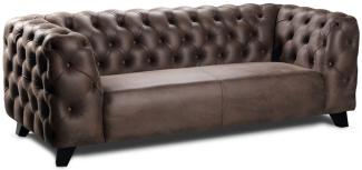 Casa Padrino Luxus Chesterfield Leder 3er Sofa Vintage Braun / Schwarz 217 x 95 x H. 80 cm - Echtleder Wohnzimmer Sofa - Chesterfield Wohnzimmer Möbel