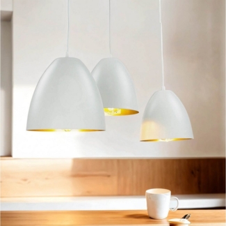 Licht-Erlebnisse Pendelleuchte LENOX, ohne Leuchtmittel, Hängeleuchte Weiß Gold verstellbar E27 Esszimmer Hängelampe