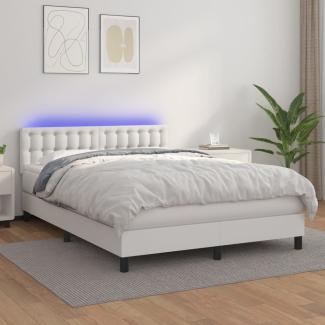 vidaXL Boxspringbett mit Matratze & LED Weiß 140x200 cm Kunstleder 3134226