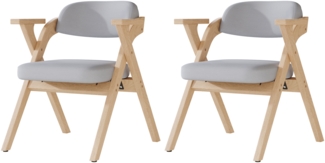Merax 2 klappbare Esszimmerstühle, 2er-Set, Polsterstühle aus Massivholz, bequem und atmungsaktiv, faltbar und verstaubar, Leinen, grau