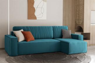 Ecksofa Schlafsofa Sofa MARIS Stoff Ozeanblau Ottomane Rechts