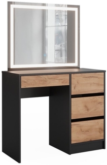 Vicco Schminktisch Sherry, Anthrazit/Goldkraft Eiche, 90 x 75 cm mit LED-Spiegel