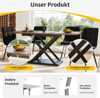 IDEASY Essgruppe Ausziehbarer Esstisch (160x80x75cm) mit 4 Samtschaukelstühlen, (Esstischstühle aus schwarzem Samt, Schwarze Beine), Kreuzförmige Eisenbeine & Elegante Sitzpolster