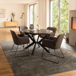 HOME DELUXE Essgruppe Rund Ausziehbar AVENTURA inkl. Sternfuß - 120-160 x 120 cm Dark Oak 4 Stühle