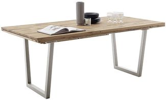 Kulissen-Esstisch >BROOKLYN< in Wildeiche geölt / Edelstahl - 280x73x100 (BxHxT)