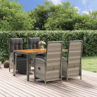 vidaXL 5-tlg. Garten-Essgruppe mit Kissen Grau Poly Rattan