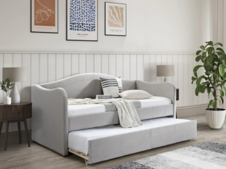 Vente-unique - Ausziehbett - 2 x 90 x 190 cm - Samt - Hellgrau + Matratzen - MATHILDE