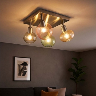 Deckenleuchte, Glas mehrfarbig, Spots verstellbar, L 30 cm