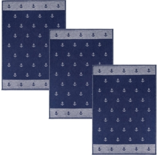 Kracht Geschirrtuch Geschirrtuch "Anker" 3er-Pack, Halbleinen Motiv