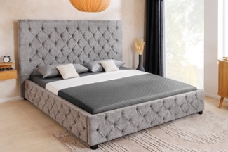 riess-ambiente Bett PARIS 180x200 cm grau · Boucléstoff · Chesterfield Ziersteppung (Einzelartikel, 1-tlg), pompöses Doppelbett · hohe Rückenlehne · luxuriöse Zierknöpfe