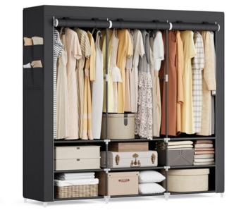 Stoffschrank, Kleiderschrank, geräumig, 45 x 188 x 176 cm, 3 Hängefächer, Ablagen, 4 Seitentaschen, für Schlafzimmer, Wohnzimmer