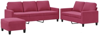 vidaXL 3-tlg. Sofagarnitur mit Kissen Weinrot Samt 3201530