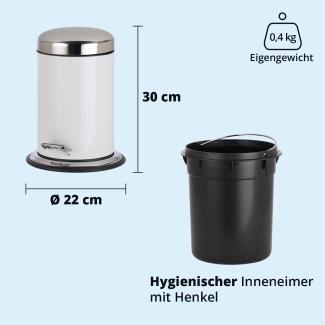 KHG Mülleimer Küche, Bad 3l | Kosmetikeimer Abfalleimer Treteimer aus Aluminium in glänzendem Weiß | herausnehmbarer Inneneimer, ideal für Küche, Badezimmer, Büro