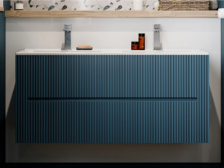 Vente-unique - Waschbeckenunterschrank hängend mit Einbauwaschbecken - 120 cm - Blau gerippt - PAVANI