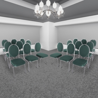 Stapelstuhl 20er-Set, Bankettstuhl stapelbar, Stahl Silber, Stoff Grün | Raburg David