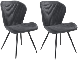 Home4You Polsterstuhl 2er Set, Anthrazit, Schwarz, Mikrofaser, Metall, (1 St), Vintageoptik