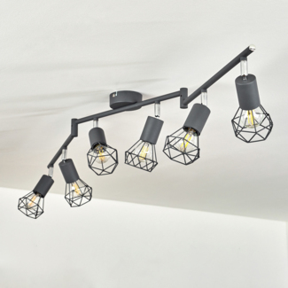 »Borio«, Deckenlampe im Industrial Design aus Metall in Anthrazit/Chromfarben, moderne Leuchte m. verstellbaren Schirmen in Gitter-Optik u. Lichteffekt, 6-flammig, 6 x E14 max. 40 Watt