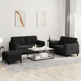 vidaXL 3-tlg. Sofagarnitur mit Kissen Schwarz Samt 3202009