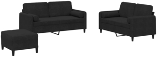 vidaXL 3-tlg. Sofagarnitur mit Kissen Schwarz Samt 3202009