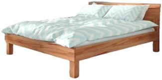 Bett Ringo 1 aus Kernbuche massiv 120x200 mit Holzkopfteil und Holzbeinen