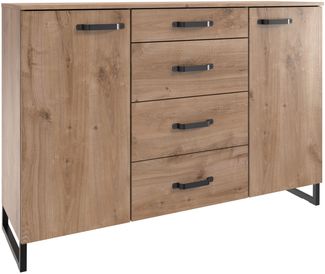 Kombikommode Detroit 135cm Breite – Stil trifft auf Funktion in Plankeneiche & Raw Steel Grau