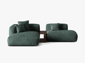 Micadoni Ecksofa Martina 2-Sitzer mit Couchtisch Samt Petrol Links