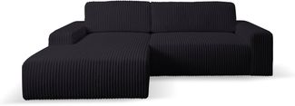 WERK2 Ecksofa Rotterdam-L, kuschelweicher Cord oder Breitcord, L-Form, Breite 267 cm, Design Ecksofa mit Schlaffunktion & Bettkasten, Breitcord, Schwarz