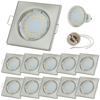 Sweet LED LED Einbaustrahler 10er Set 5W GU10 Deckenspots 230V eckig chrom-gebürstet, LED fest integriert, 3000K-Warmweiß, Deckenspots, Deckenstrahler, Einbauleuchten