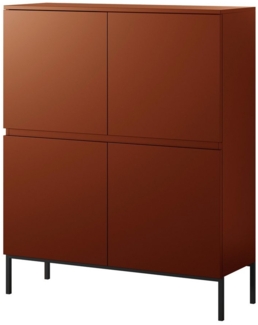 Selsey Bemmi Sideboard Highboard 4-türig, Ziegelrot mit schwarzen Metallbeinen, 100 cm