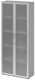 Hammerbacher Glastürenschrank, 5 Ordnerhöhen, Grau/Silber, Bogengriff, 188 x 34,9 x 80 cm