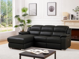 Vente-unique - Eckrelaxsofa elektrisch - Ecke links - Leder - Schwarz - ARENA III