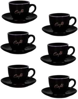6er Set schwarz Espressotassen mit Unterteller Mokkatassen Antic Line SEB17184