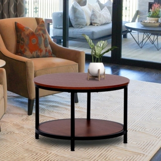 Runder Couchtisch Vintage 2-Stöckig Metallrahmen Braun Home Living neu