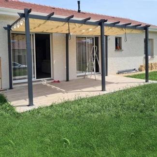 Pergola 3x5.5m Wasserdicht, Stabil, Winterfest, Aluminium Gartenpavillon Beige