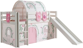 Kinderbett mit Rutsche Karolina Massivholz Weiß Textilset Burg 4