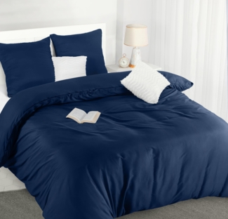 Utopia Bedding Bettwäsche 155x220 - Mikrofaser Bettbezug 155x220 cm + 2 Kissenbezüge 80x80 cm - Marineblau