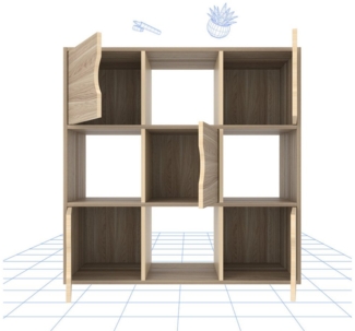 FLEXISPOT Stauraumregal Standregal, Würfelregal, Raumteiler, viel Stauraum, 9 Fächer mit Türen und Kippschutz, ideal für Zuhause und Büro, Moderner Holz-Bücherregal, 90x29x90 cm