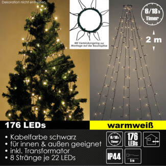 176 LED Lichterkette Christbaum Tannenbaum Weihnachtsbaumkette Timer In-Outdoor